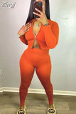 Casual Two Piece Set Women Clothing Solid Long Sleeve Zipper Crop Top Pencil Pants Matching Fall 2023 Fitness