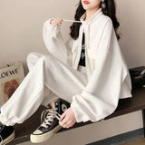 Zingj Casual Sports Suit Female 2024 Spring And Autumn New Pure Color All-Match Loose Skinny Pants Two Sets Of Female Tide-Outfit