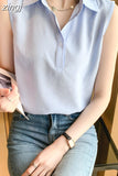 Summer Blouses for Women Stripe Womens Tops Shirt Chiffon Sleeveless Womens Blouses Basic Clothes for Women Sexy