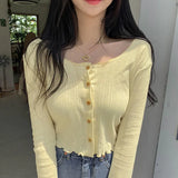 Style Women's Knitted Crop Tops Solid Sexy V-Neck Short Cardigan Mujer Loose Long Sleeve Thin Sweater Woman Top