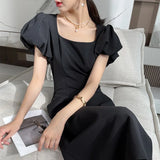 Elegant Midi Short Puff Dress For Women Bodycon Casual Femme Fashion Clothing