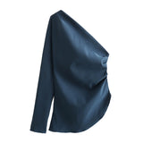 New Pleated Asymmetrically Trimmed Blouse
