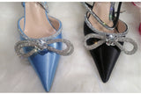 Onlymaker Women Pointed Toe Elegant Sandals Crystal Butterfly-knot Ankle Strap Buckle Thin High Heels Wedding Party Dress