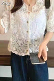 Women Lace Summer Sun-proof Simple Sexy Female Clothing Sheer Tops Preppy V-Neck Casual Trendy Harajuku Basic Korean