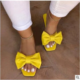 Zingj Summer New Large Size Women's Shoes Bow Square Head Low With One Word Slippers Female Slippers Female- Outfit