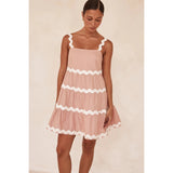 Zingj Spring And Summer New Loose, Sweet And Fresh Lace Splicing Short Dress