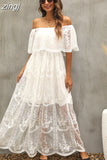Off Shoulder Dresses White Summer Bohemian Maxi Batwing Sleeve Sexy Hollow Out Long Sundress Seleeveless Vestidos