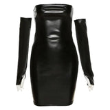 Faux Leather Tube Dress With Gloves-Outfit