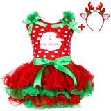 Dot Baby Girl Christmas Santa Dress Cartoon Snowman Print Tutu Red Long Sleeves Toddler Xmas Party Dress New Year