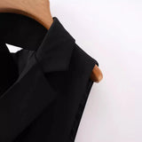 2024 New Vintage Suit Collar Black One Button Cardigan Pure Korean Temperament Commuter