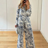 Women's Dress 2025 Set Fashion Print Collar Shirt Languid Spring And Summer Fashion Set