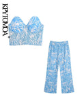Women Fashion Strapless Printed Bustier And High Waist Straight Pants Female Two Pieces Sets