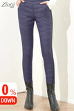 Winter Women Pants Warm Fleece Duck Down High Waisted Trousers Classic Skinny Thick Velvet Pants for