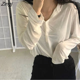 Sleeve T-shirts Women Solid Buttons Loose Spring Simple Tops Korean-style Chic Female Autumn Ulzzang All-match Outwear