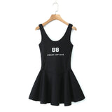 Spring Style Lace U-Collar Digital Printing Sports Style Slim Dress Short