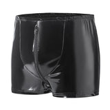 Zingj Men's PVC Bright Boxers Sexy Zipper Open File Ledershorts Size