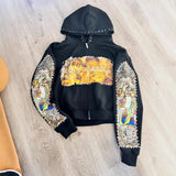 2025 New Trendy Street Loose Hooded St. Women's Printed Sweater Autumn And Winter Zipper Coat