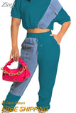 Workout Jean Patchwork Women Two 2 Piece Set Outfits Sweatsuit 2023 Summer Tee and Jogger Pants Matching Set