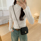 Collar Threaded Bottom Women Wear Temperamental Long-Sleeved T-Shirts In Autumn And