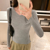 Thin Korean Horn Sleeve Knitted Sweater New Sweet Slim And Forked Underwear In Autumn And