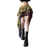 2025 Autumn And Winter New Women's Retro Color Lattice Print Irregular Design Half-Dress Dress