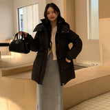 Hooded Waist Down Jacket Female 2024 Winter Sweet And Thick White Duck Velvet Show Thin Small Pie To Overcome The Coat Tide-Outfit