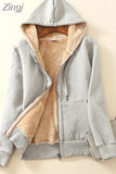 Women's Warm Casual Hoodie Jacket Ladies Thick Velvet Long Sleeve Zipper Lamb Cashmere Hoodies Female