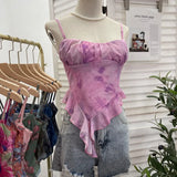 Shoot 辣tie Bra Irregular Sling Sling Vest Slimming Print Mesh Sleeveless Top