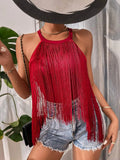 Women's Hot-Selling Solid Color Sleeveless Neck Top Ladies' Fashionable Tassel Beach
