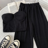 Zingj Slim Show Thin Wipe Chest Vest Top High Waist Show Thin Wide Leg Pants Casual Pants Two Pieces Of Female Summer