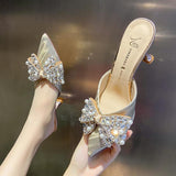 Zingj A Word Tip Spring / Summer 2024 New Bow Thin With Non-Slip Female Cool Drag Tou Rhinestone High