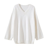 Zingj Early Spring V-Collar Pullover Loose White Bottomed Sweater Woman In Korean Lazy Wind Wearing Black