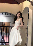 Midi Dresses for Women 2023 Summer New Square Collar Sleeveless Female Sundress Elegant Party Wedding Evening Satin