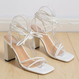 Zingj Summer Women's Shoes With Sexy Square Head Straps, Stilettos, High Heels, Cross-Strapped