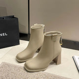 Zingj Women's Shoes 2024 Autumn Winter New Thick Heel Ankle Boots Fashion Martin Boots-Outfit