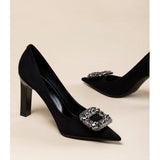 Zingj Temperament Professional Black Super High Heels Female 2024 New Pointed Rhinestone Advanced Sense Commuter Work Thick