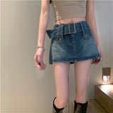 Y2K Design High Waist Denim Skirt Women's Large Size Slim A-Line Short Skirt Pants with