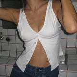 Girls Sexy Temperament Row Button V Collar Waist Show Thin Sling Vest Women Pure Sexual Feelings To Wear A Small