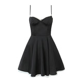New Satin Three-Layer Three-Dimensional Steel Ring Lace Spliced Sling Dress In