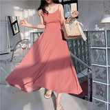 Summer Dress Sexy Spaghetti Strap Backless Back Belt Long Dress Retro Temperament Strapless Chiffon Dress Female