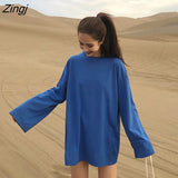 Sleeve T-shirts Women Spring Solid Long-style Loose Ins Basic Ins Casual Fashion Female T-shirt Simple All-match Korean