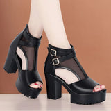Hollowed-Out Net Boots Women's 2024 Summer Fashion Fish Mouth Sandals Large Size High-Heeled Thick-Soled Roman