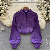 Zingj Socialite Style High-End Shirt Autumn And Winter Lantern Sleeve Diamond-Encrusted Loose Design Minority Light Extravagant