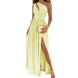 Women's Dress 2025 Slanted Shoulder Dress Temperament Sleeveless Sexy High-Waist Opening
