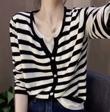 Two V-Neck Knitted Women's 2025 New Loose Thin Tops Long-Sleeved Sweater Bottom