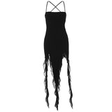 Zingj Summer New Fashion Sexy Back Mesh Stitching Flounces Irregular Women's