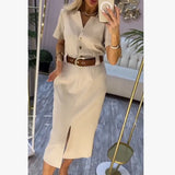 Casual Fashion One-Step Skirt 2025 New Ins Style Simple Straight V-Neck Long