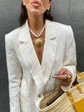 Women Solid One Button Wrinkled Blazer Suits Causal Oversized High Waist Wide Legs Pants Set Fashion Lady Street