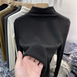 Velvet Half-High Collar Bottomed Blouse In Autumn And Winter With A Tight Middle Collar White T-Shirt And Velvet Polished