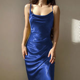 Satin Long Dress Summer 2022 Low Cut Spaghetti Strap Sexy Evening Party Dresses Women Backless Bodycon Maxi Dress